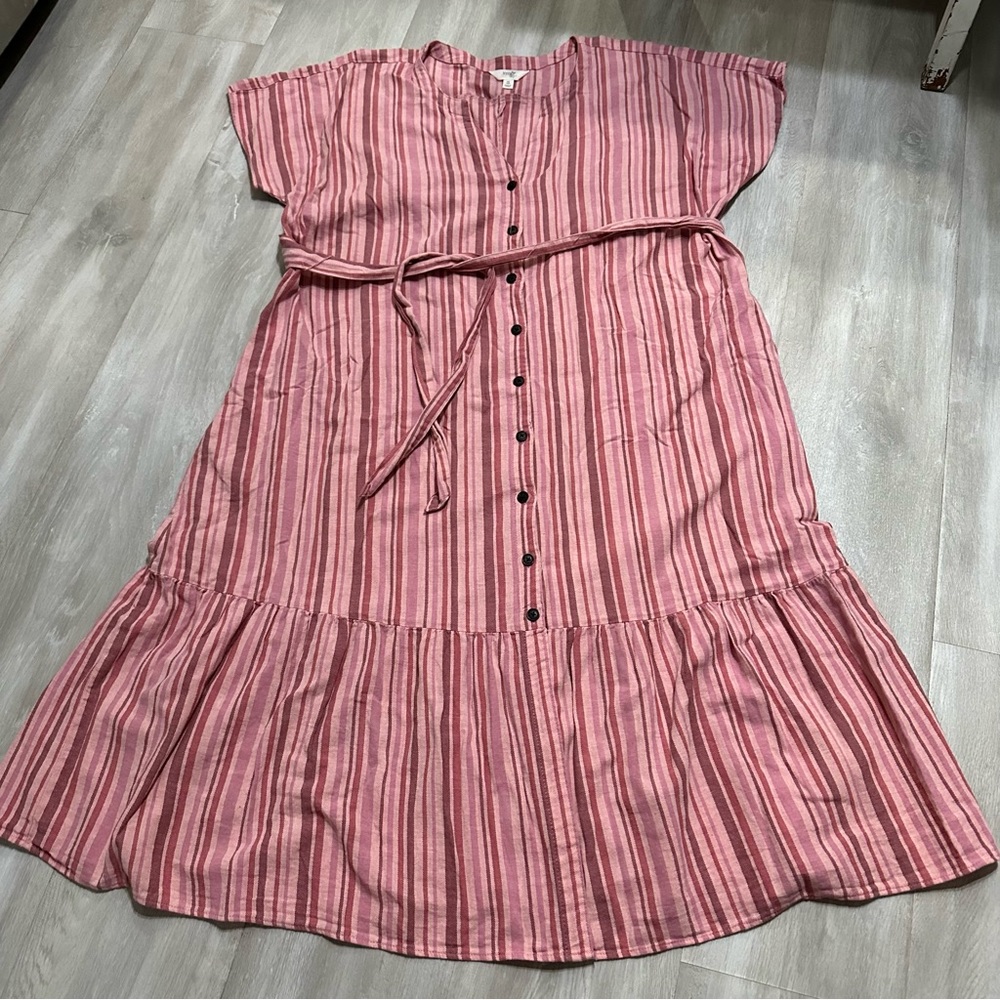 Terra & Sky Pink Red Striped Cotton Midi Dress Sz 0X